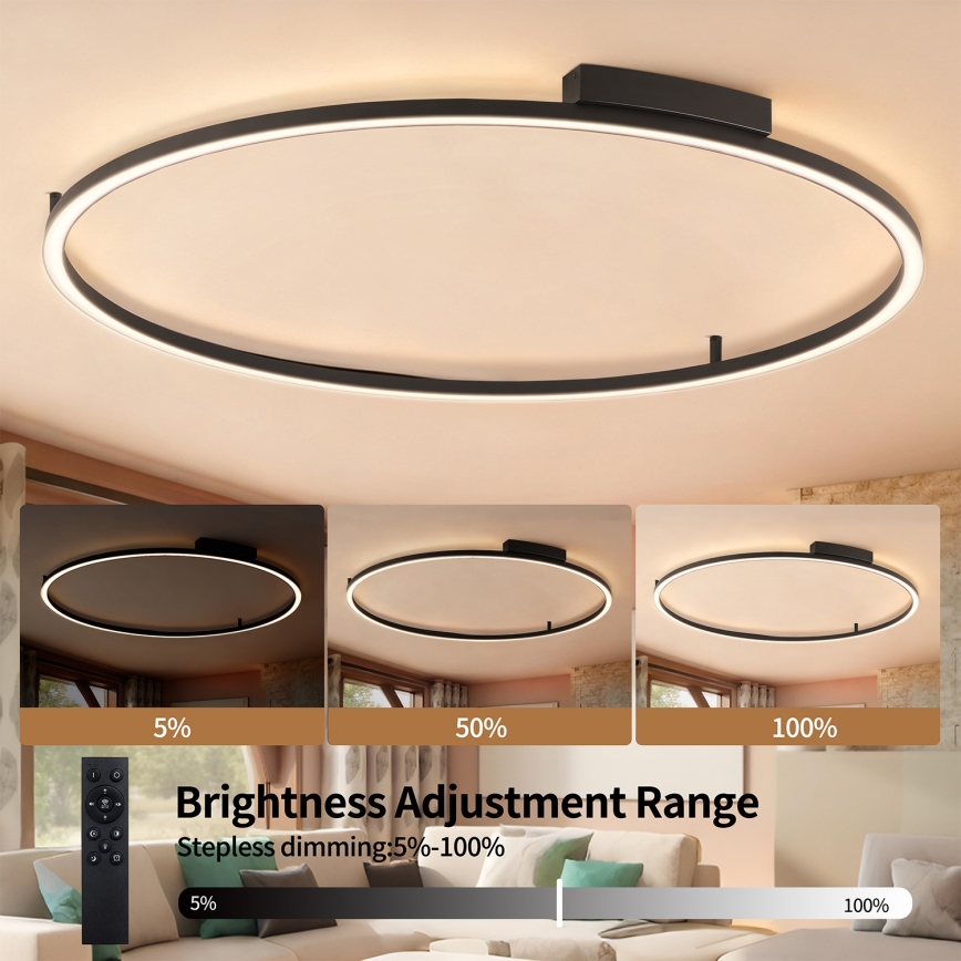 Brilagi - Plafoniera dimmerabile a LED PORTOFINO LED/85W/230V 3000-6000K Ø 120 cm nera + telecomando