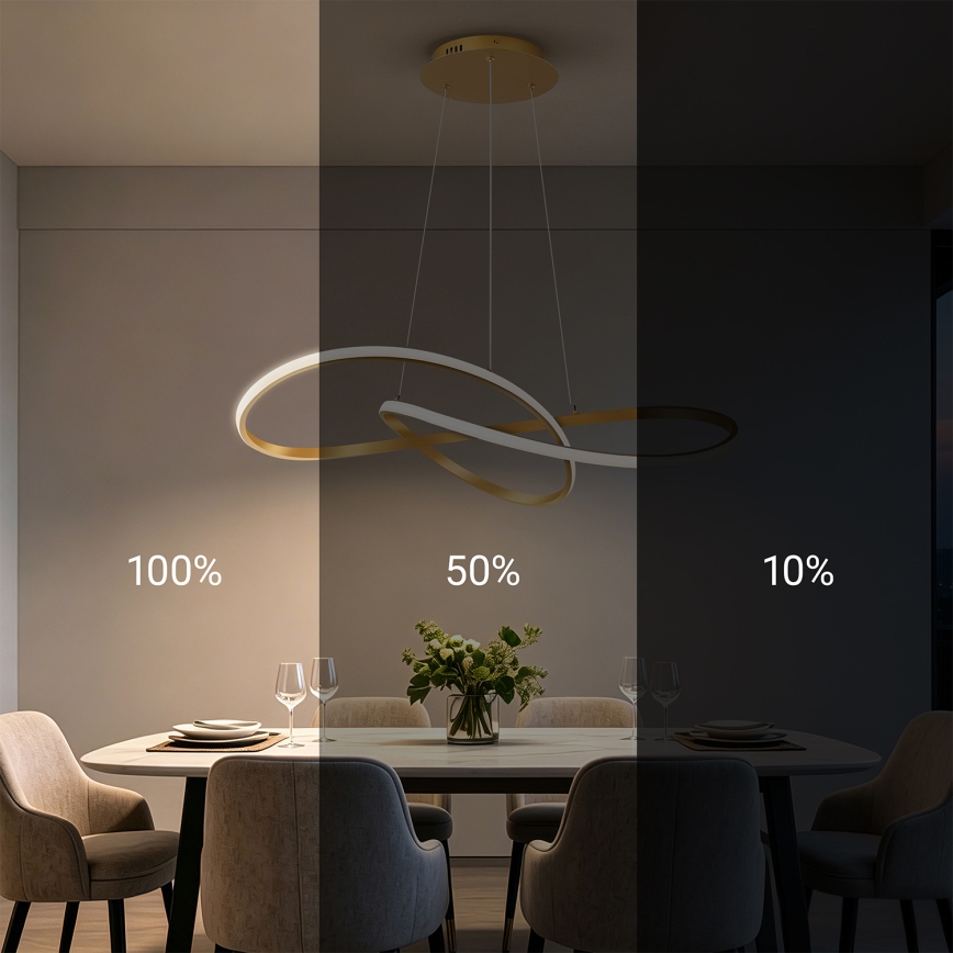 Brilagi - Lampadario LED dimmerabile a sospensione su cavi INFINITY LED/80W/230V 3000-6000K 80x80 cm dorato + telecomando