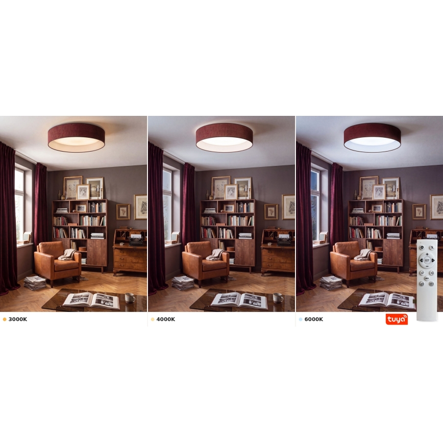 Brilagi - Plafoniera LED dimmerabile VELVET SMARTIX LED/24W/230V 3000-6000K Ø 45 cm bordeaux Wi-Fi Tuya Beacon + telecomando