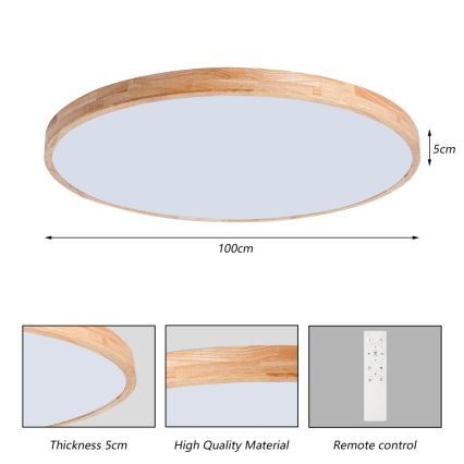 Brilagi - Plafoniera LED dimmerabile WOODLINE LED/128W/230V 3000-6000K rovere Ø 100 cm + telecomando
