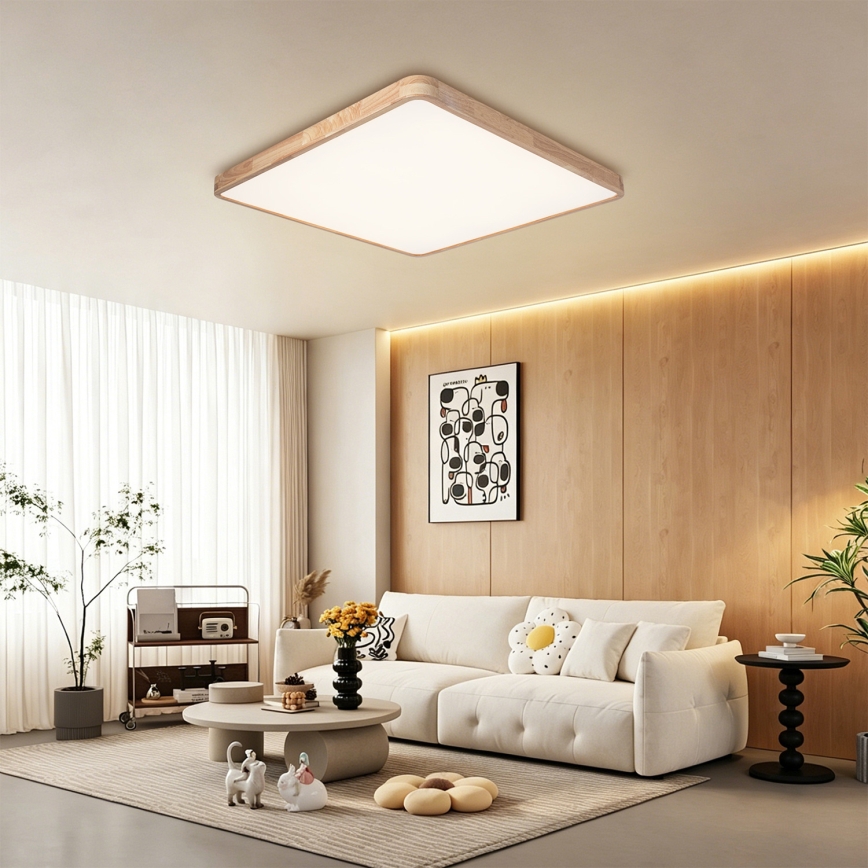 Brilagi - Plafoniera dimmerabile a LED WOODLINE SQUARE LED/100W/230V 3000-6000K rovere 80x80 cm + telecomando