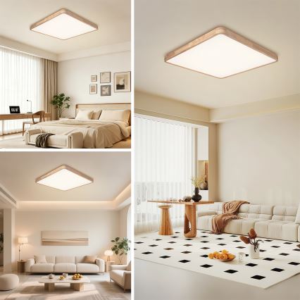 Brilagi - Plafoniera dimmerabile a LED WOODLINE SQUARE LED/100W/230V 3000-6000K rovere 80x80 cm + telecomando