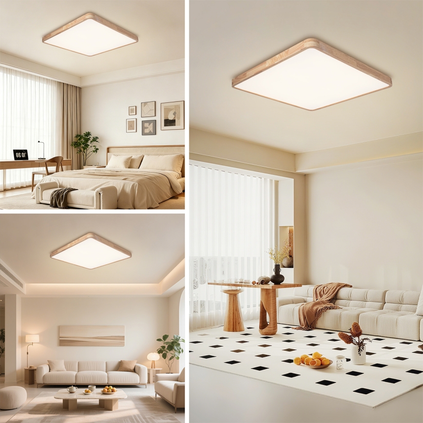 Brilagi - Plafoniera dimmerabile a LED WOODLINE SQUARE LED/100W/230V 3000-6000K rovere 80x80 cm + telecomando