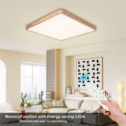 Brilagi - Plafoniera dimmerabile a LED WOODLINE SQUARE LED/100W/230V 3000-6000K rovere 80x80 cm + telecomando