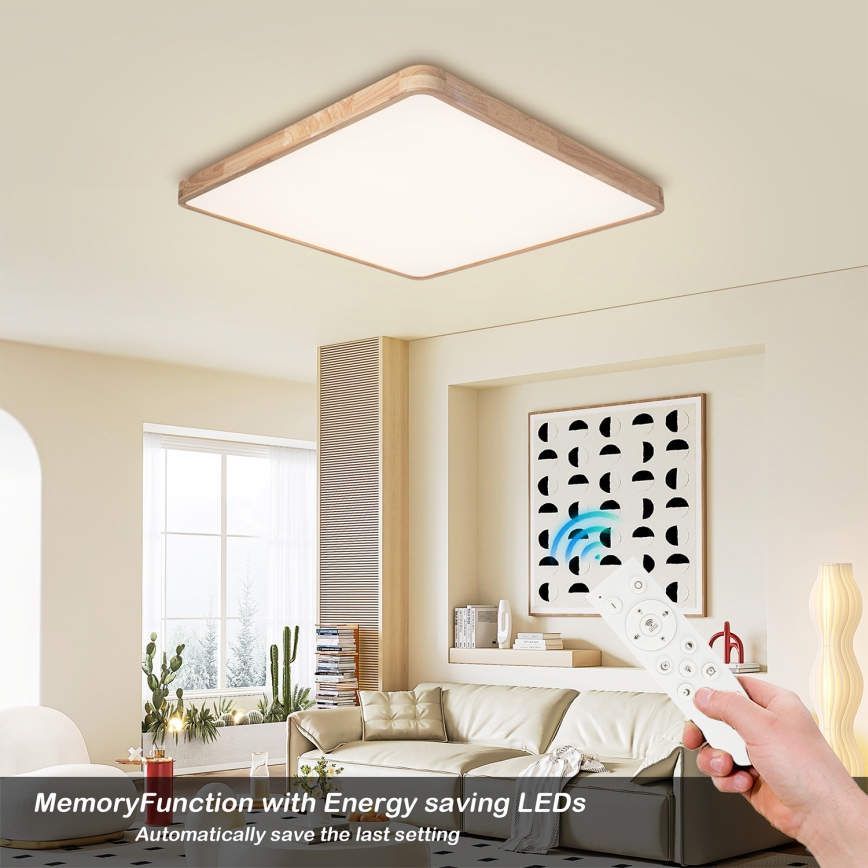 Brilagi - Plafoniera dimmerabile a LED WOODLINE SQUARE LED/100W/230V 3000-6000K rovere 80x80 cm + telecomando