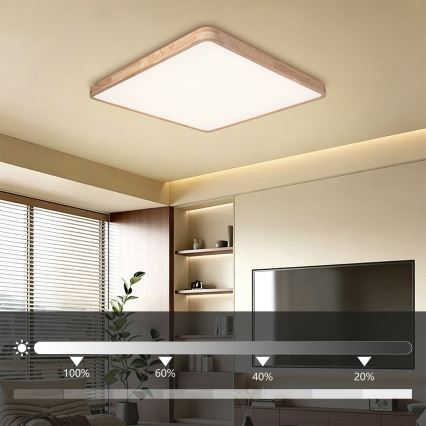 Brilagi - Plafoniera dimmerabile a LED WOODLINE SQUARE LED/100W/230V 3000-6000K rovere 80x80 cm + telecomando