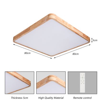 Brilagi - Plafoniera dimmerabile a LED WOODLINE SQUARE LED/100W/230V 3000-6000K rovere 80x80 cm + telecomando