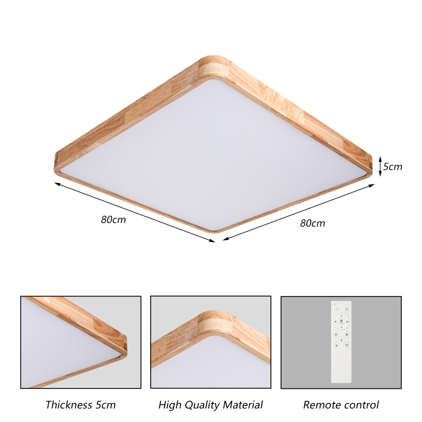 Brilagi - Plafoniera dimmerabile a LED WOODLINE SQUARE LED/100W/230V 3000-6000K rovere 80x80 cm + telecomando