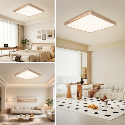 Brilagi - Plafoniera dimmerabile a LED WOODLINE SQUARE LED/180W/230V 3000-6000K rovere 100x100 cm + telecomando