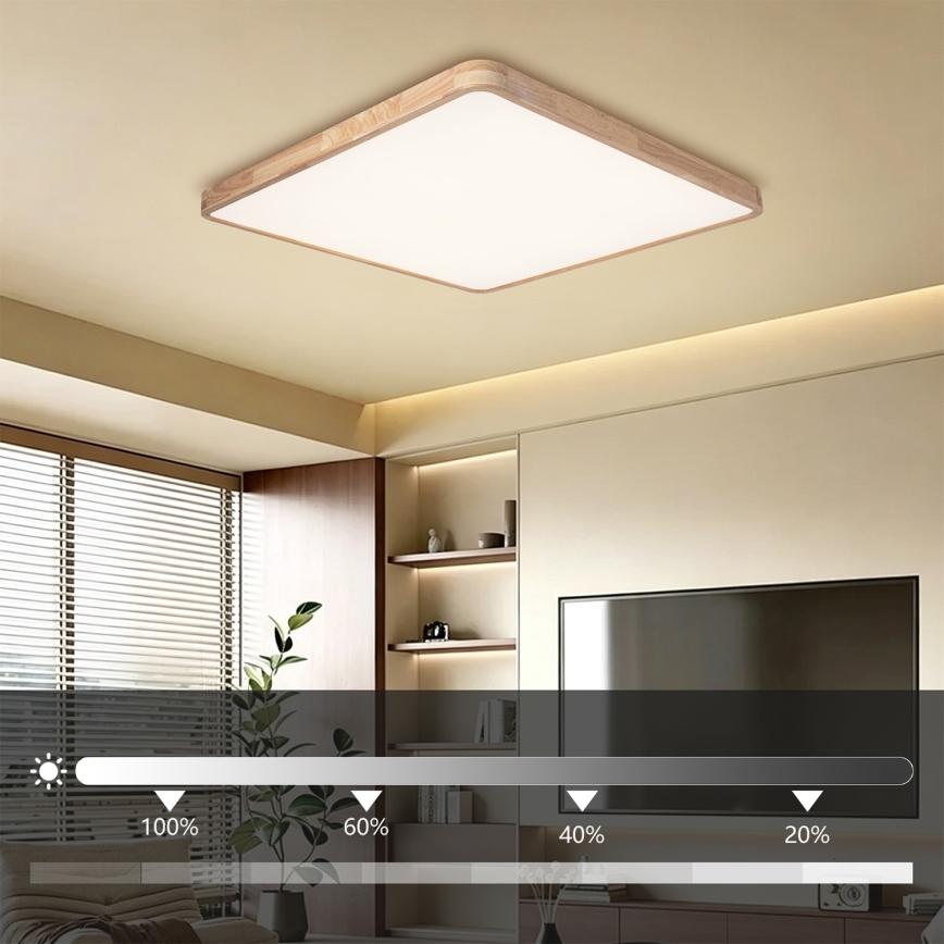 Brilagi - Plafoniera dimmerabile a LED WOODLINE SQUARE LED/180W/230V 3000-6000K rovere 100x100 cm + telecomando