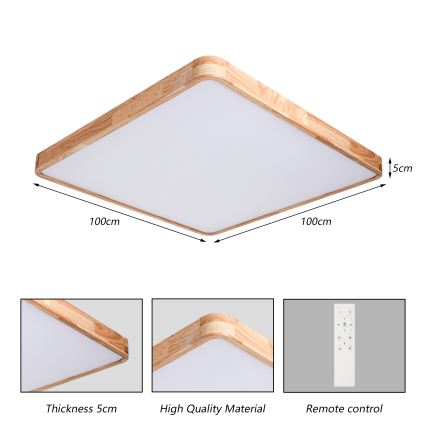 Brilagi - Plafoniera dimmerabile a LED WOODLINE SQUARE LED/180W/230V 3000-6000K rovere 100x100 cm + telecomando