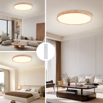 Brilagi - Plafoniera LED dimmerabile WOODROUND LED/70W/230V 3000-6000K Ø 80 cm legno CRI 90 + telecomando