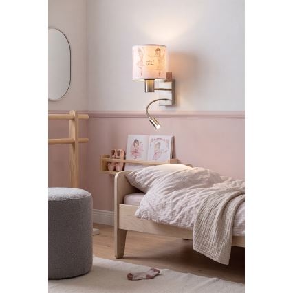Brilagi - Lampada da parete flessibile per bambini a LED BOBO 1xE27/25W/230V + LED/3W cromato opaco/bianco/rosa/scarpette da ballerina