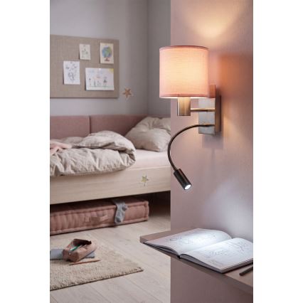 Brilagi - Lampada da parete LED flessibile BOBO 1xE27/25W/230V + LED/3W cromo opaco/rosa