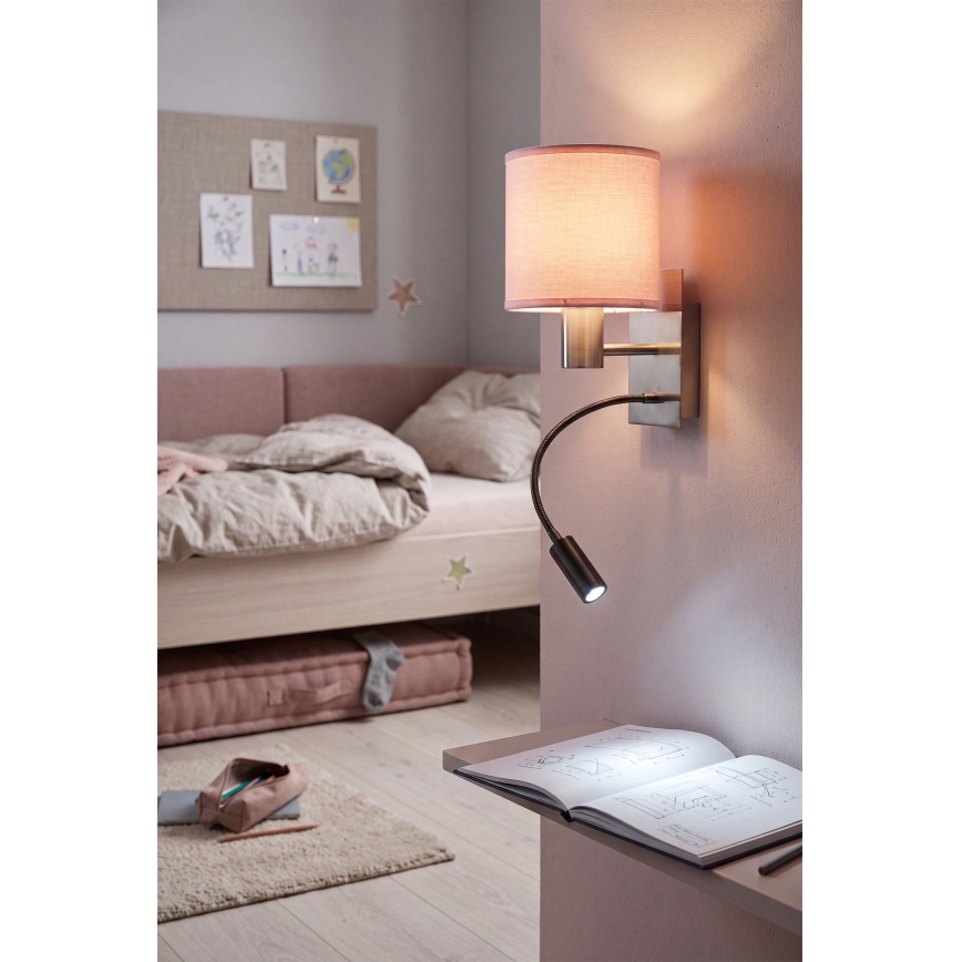 Brilagi - Lampada da parete LED flessibile BOBO 1xE27/25W/230V + LED/3W cromo opaco/rosa
