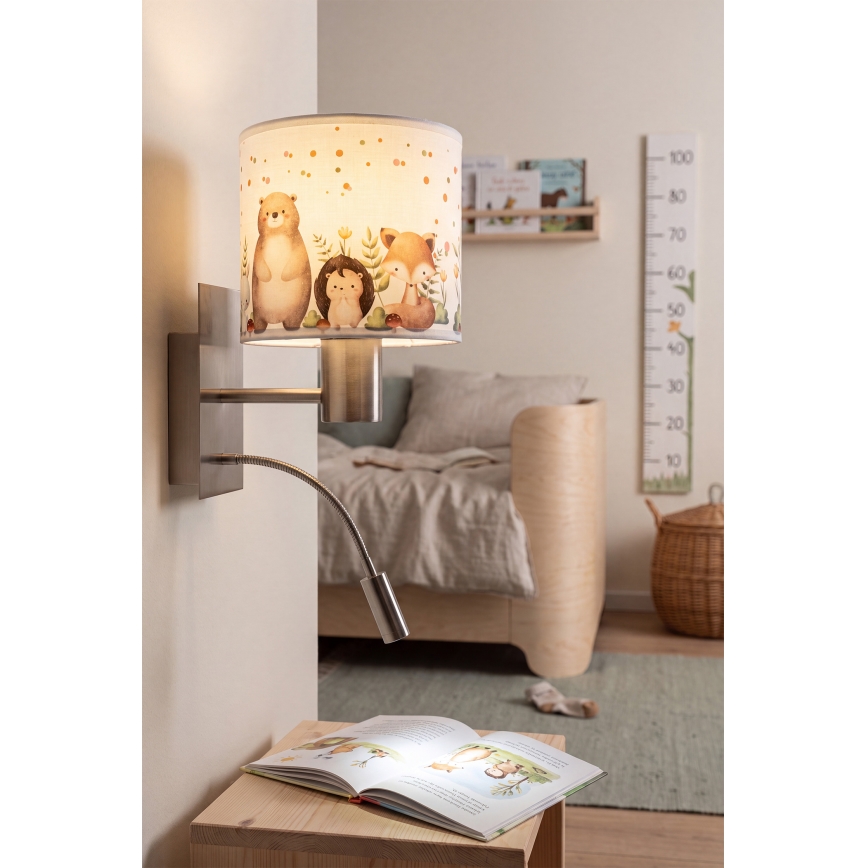 Brilagi - Lampada da parete LED flessibile per bambini BOBO 1xE27/25W/230V + LED/3W cromo opaco/bianco/con animaletti