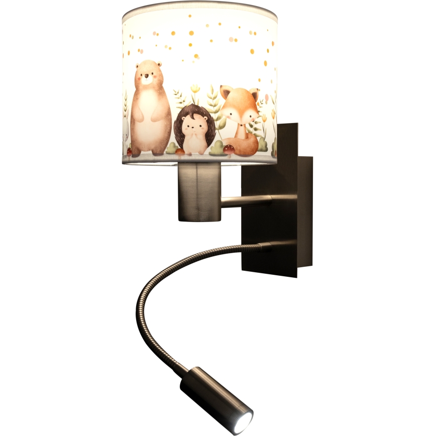Brilagi - Lampada da parete LED flessibile per bambini BOBO 1xE27/25W/230V + LED/3W cromo opaco/bianco/con animaletti