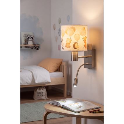 Brilagi - Lampada da parete flessibile LED per bambini BOBO 1xE27/25W/230V + LED/3W cromo opaco/bianco/animaletti