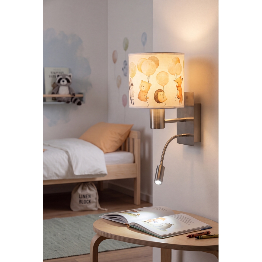 Brilagi - Lampada da parete flessibile LED per bambini BOBO 1xE27/25W/230V + LED/3W cromo opaco/bianco/animaletti