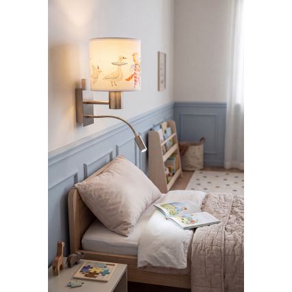Brilagi - Lampada da parete flessibile LED per bambini BOBO 1xE27/25W/230V + LED/3W cromo opaco/bianco/a tema animali
