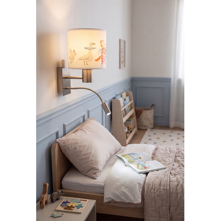 Brilagi - Lampada da parete flessibile LED per bambini BOBO 1xE27/25W/230V + LED/3W cromo opaco/bianco/a tema animali