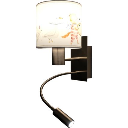 Brilagi - Lampada da parete flessibile LED per bambini BOBO 1xE27/25W/230V + LED/3W cromo opaco/bianco/a tema animali