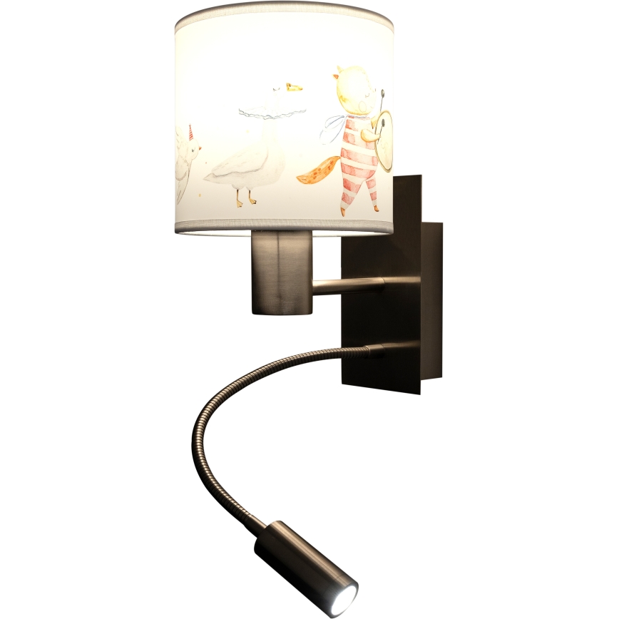 Brilagi - Lampada da parete flessibile LED per bambini BOBO 1xE27/25W/230V + LED/3W cromo opaco/bianco/a tema animali