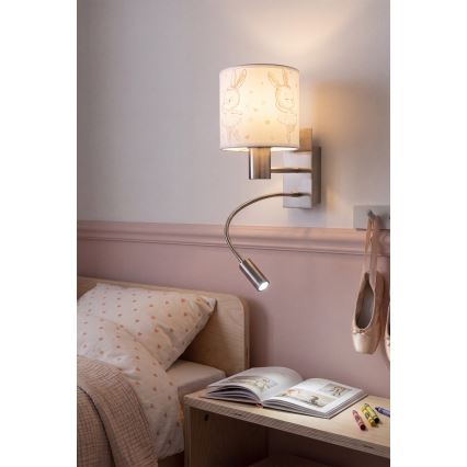 Brilagi - Lampada LED da parete flessibile per bambini BOBO 1xE27/25W/230V + LED/3W cromo opaco/bianco/coniglietti