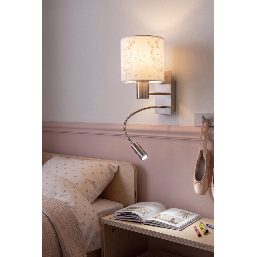 Brilagi - Lampada LED da parete flessibile per bambini BOBO 1xE27/25W/230V + LED/3W cromo opaco/bianco/coniglietti