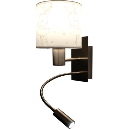 Brilagi - Lampada LED da parete flessibile per bambini BOBO 1xE27/25W/230V + LED/3W cromo opaco/bianco/coniglietti