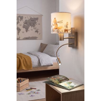 Brilagi - Lampada da parete flessibile LED per bambini BOBO 1xE27/25W/230V + LED/3W cromo opaco/bianco/animaletti