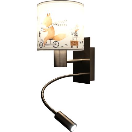 Brilagi - Lampada da parete flessibile LED per bambini BOBO 1xE27/25W/230V + LED/3W cromo opaco/bianco/animaletti