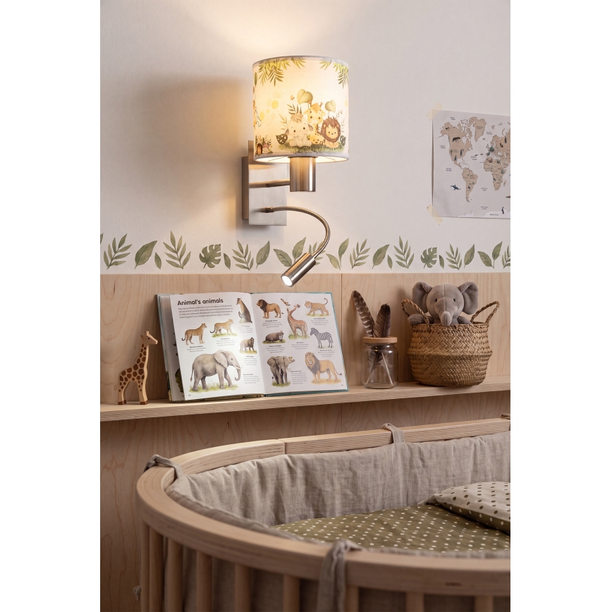 Brilagi - LED Lampada da parete flessibile per bambini BOBO 1xE27/25W/230V + LED/3W cromo opaco/bianco/verde/giungla
