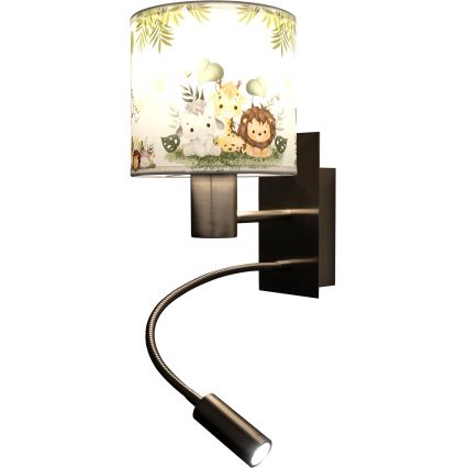 Brilagi - LED Lampada da parete flessibile per bambini BOBO 1xE27/25W/230V + LED/3W cromo opaco/bianco/verde/giungla