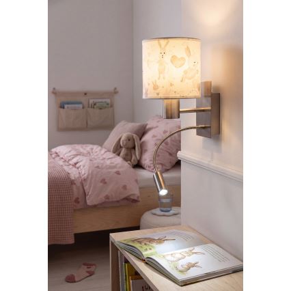 Brilagi - Lampada da parete flessibile LED per bambini BOBO 1xE27/25W/230V + LED/3W cromo opaco/bianco/coniglietti