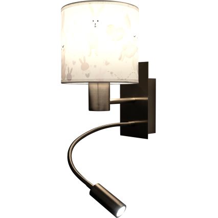 Brilagi - Lampada da parete flessibile LED per bambini BOBO 1xE27/25W/230V + LED/3W cromo opaco/bianco/coniglietti