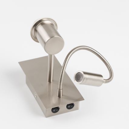 Brilagi - Lampada da parete flessibile LED per bambini BOBO 1xE27/25W/230V + LED/3W cromo opaco/bianco/coniglietti