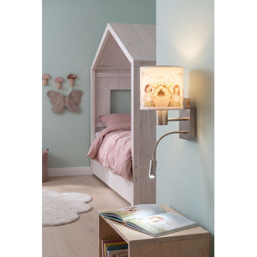 Brilagi - Lampada da parete flessibile LED per bambini BOBO 1xE27/25W/230V + LED/3W cromo opaco/bianco/rosa/fate