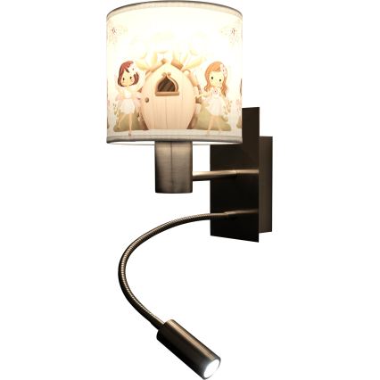 Brilagi - Lampada da parete flessibile LED per bambini BOBO 1xE27/25W/230V + LED/3W cromo opaco/bianco/rosa/fate