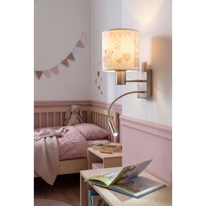 Brilagi - Lampada da parete flessibile LED per bambini BOBO 1xE27/25W/230V + LED/3W, cromo opaco/crema/coniglietti