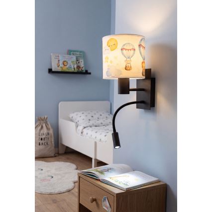 Brilagi - LED Lampada da parete flessibile per bambini BOBO 1xE27/25W/230V + LED/3W nero/bianco/motivi con animali