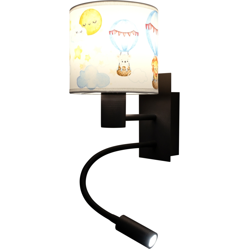 Brilagi - LED Lampada da parete flessibile per bambini BOBO 1xE27/25W/230V + LED/3W nero/bianco/motivi con animali