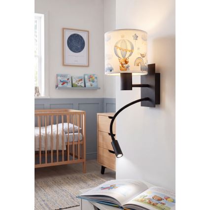 Brilagi - Lampada da parete flessibile per bambini LED BOBO 1xE27/25W/230V + LED/3W nero/bianco/blu/orsetti