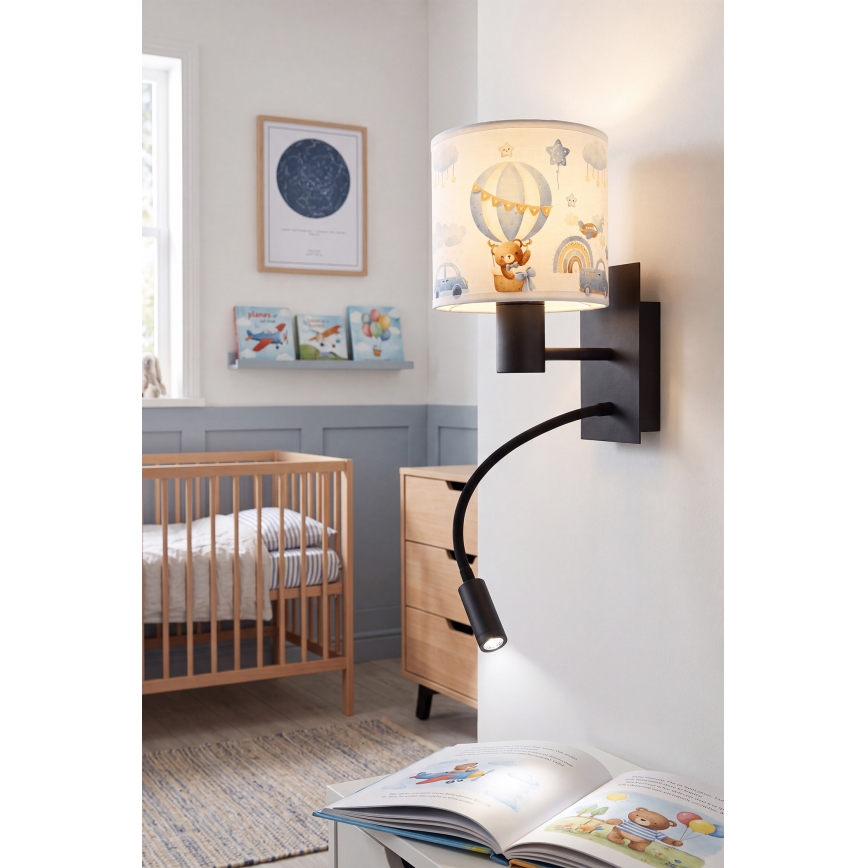 Brilagi - Lampada da parete flessibile per bambini LED BOBO 1xE27/25W/230V + LED/3W nero/bianco/blu/orsetti