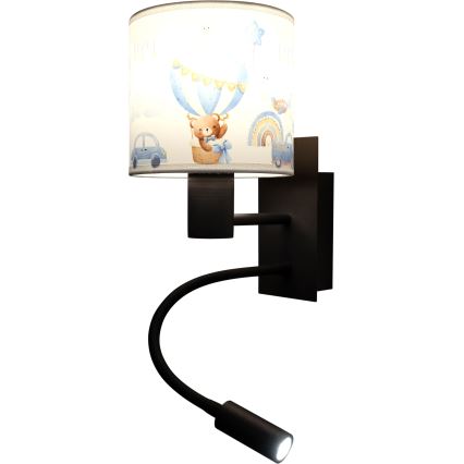 Brilagi - Lampada da parete flessibile per bambini LED BOBO 1xE27/25W/230V + LED/3W nero/bianco/blu/orsetti