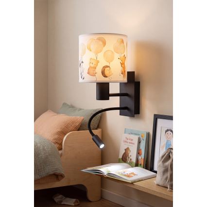 Brilagi - Lampada da parete flessibile LED per bambini BOBO 1xE27/25W/230V + LED/3W nero/bianco/animaletti