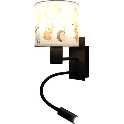Brilagi - Lampada da parete flessibile LED per bambini BOBO 1xE27/25W/230V + LED/3W nero/bianco/animaletti