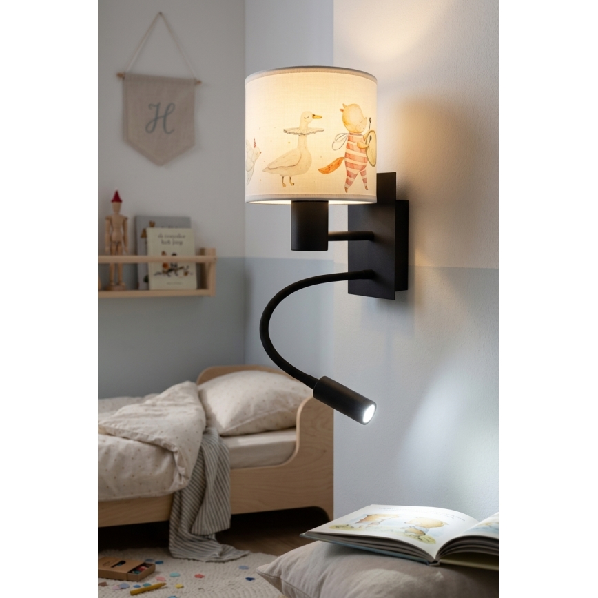 Brilagi - Lampada LED da parete flessibile per bambini BOBO 1xE27/25W/230V + LED/3W nero/bianco/con motivo animaletti