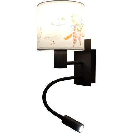 Brilagi - Lampada LED da parete flessibile per bambini BOBO 1xE27/25W/230V + LED/3W nero/bianco/con motivo animaletti