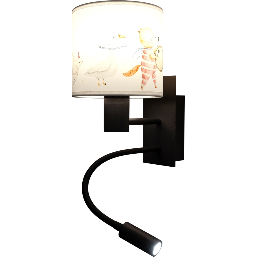 Brilagi - Lampada LED da parete flessibile per bambini BOBO 1xE27/25W/230V + LED/3W nero/bianco/con motivo animaletti
